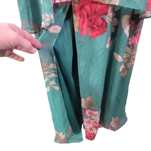 Lulus Midnight Mood Teal Green Floral Print Tiered Maxi Dress Size XL - Picture 3 of 9